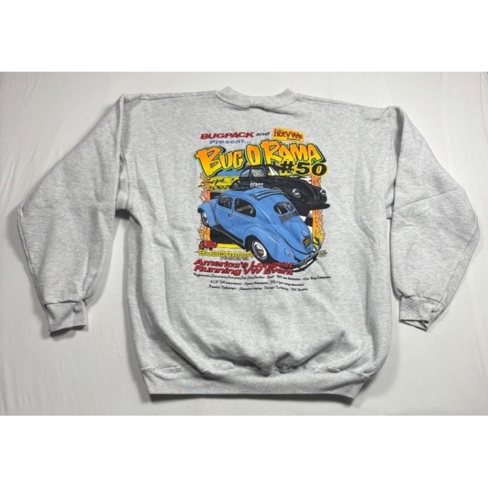 Vintage Hanes Bugorama 50 Crewneck Sweatshirt Gray Hot Wheels VW 2002 Mens XL